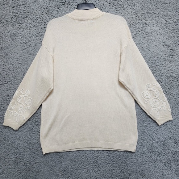 Vintage Outlander Sweater Womens 1X Cream Floral Wool Blend Embroidered Pullover - Picture 7 of 11